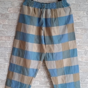 Vintage Baumwoll Patchwork Hose XL: Schnürung, karierte Taschen