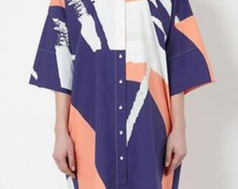 Vestido camisero vintage de algodón extragrande para mujer, talla XL, estampado abstracto