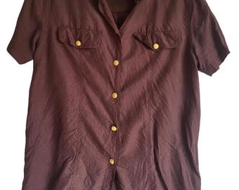 Blusa de seda YESSICA vintage rara / Camisa marrón / Talla EU 38