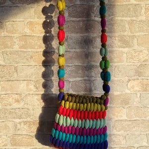 Felted Multi-Color Crochet Bag, 100% Wool, Fulled Shoulder Bag, Winter Bag, Different Color Combinations, Handmade RAINBOW Art Bag Hippy