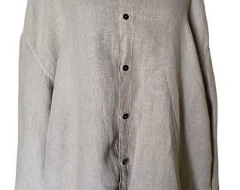 Vintage 90s Beige Linen Button-Down Shirt | Men's Oversized XL Casual Top