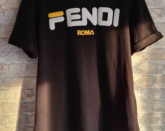 Vintage Fendi Roma Logo T-shirt, Black Made in Italy Luxury