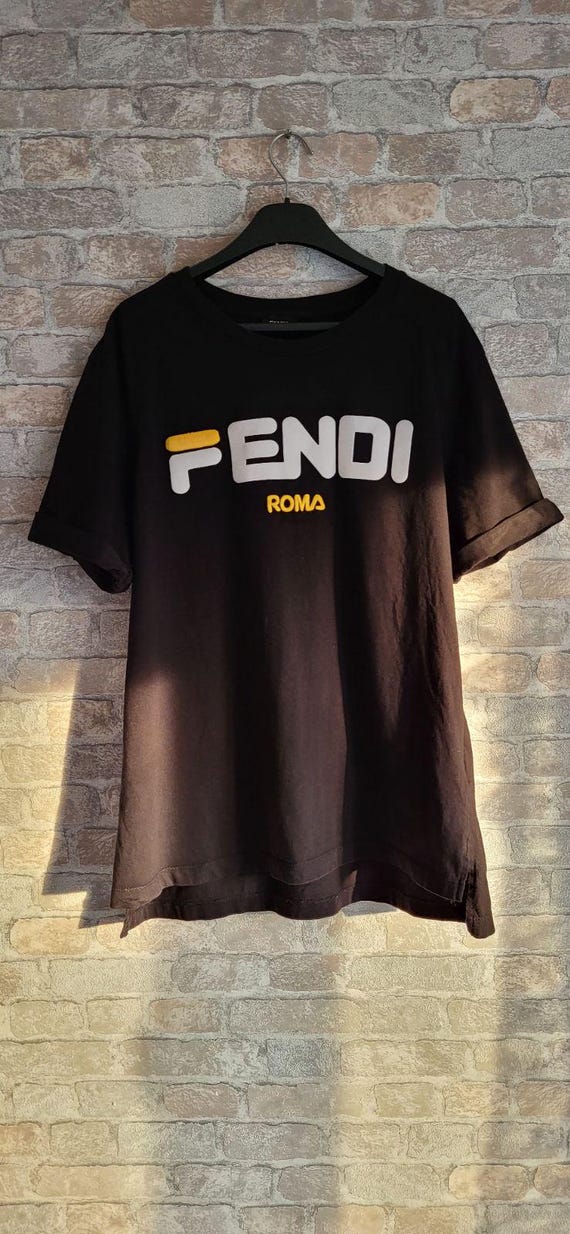 Vintage Fendi Roma Logo T-shirt, Black Made in Italy Luxury
