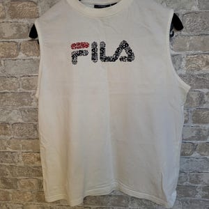 1990&#39;s Vintage  Fila Cotton Sleeveless Tank Top White Size M