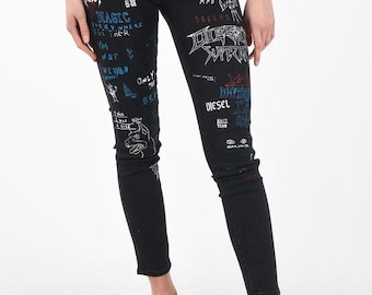 Vintage Diesel BABHILA Jeans, Graffiti Effect, Slim Fit Size 27