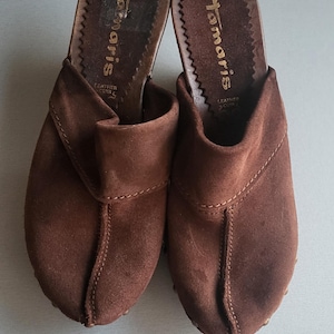Women&#39;s Platform Shoes /Tamaris/ Clogs in Brown Leather (EU Size 38) /Vintage /Rare