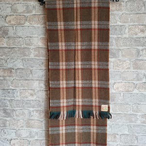 Vintage checked wool scarf light  brown made in Scotland