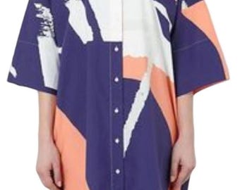 Vintage Cotton Oversize Shirt Dress | Women’s XL, Abstract Print