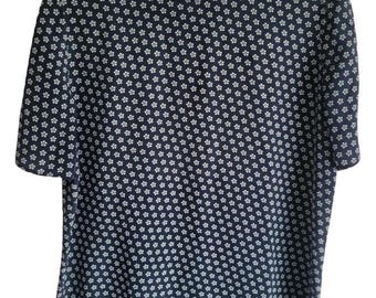 Vintage Italian Silk Blouse Navy Floral | Gruppo GFT Short Sleeve Top