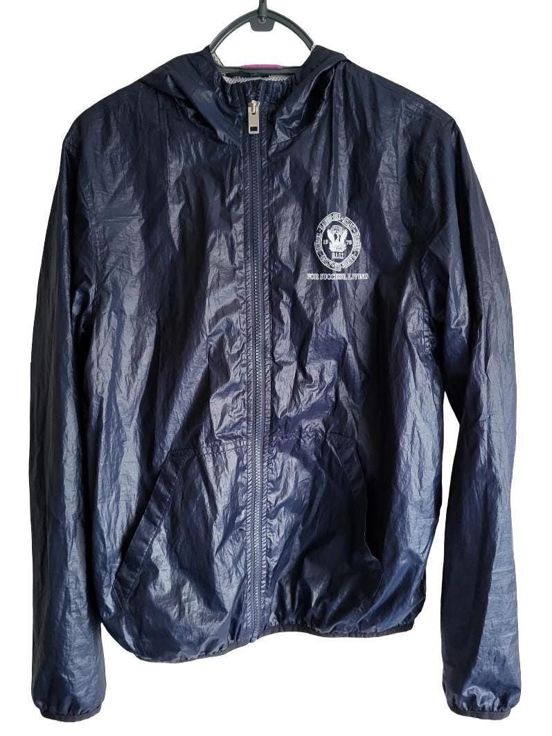 Vintage Diesel Windbreaker Jacket Navy Blue Hooded Y2K Streetwear