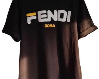Vintage Fendi Roma Logo T-Shirt, Black Made in Italy Luxury Streetwear XL