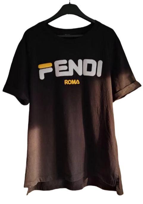 Vintage Fendi Roma Logo T-shirt, Black Made in Italy Luxury