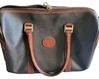 Vintage Mario Valentino Leather Bag | Made in Italy | Brown Monogram Travel | Business Handbag | 80s 90s