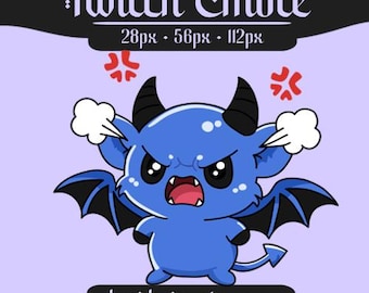 Murciélago demonio azul enojado / Emotes de murciélago demonio lindo / Emotes de enojo, tristeza, entusiasmo y amor / Emotes de transmisiones de Twitch y Discord