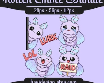 Paquete de emoticones de polilla morada / Lindos emoticones de polilla pastel / Transmisión en Twitch y Discord