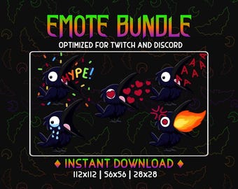 Könnte beinhalten: Ein Set mit fünf animierten Krähen-Emojis für Twitch und Discord. Die Emojis sind in verschiedenen Posen, darunter eine Krähe mit Herzen, eine Krähe mit Tränen, eine Krähe mit Feuer, eine Krähe mit dem Wort "Hype!" und eine Krähe mit den Buchstaben "AAA".