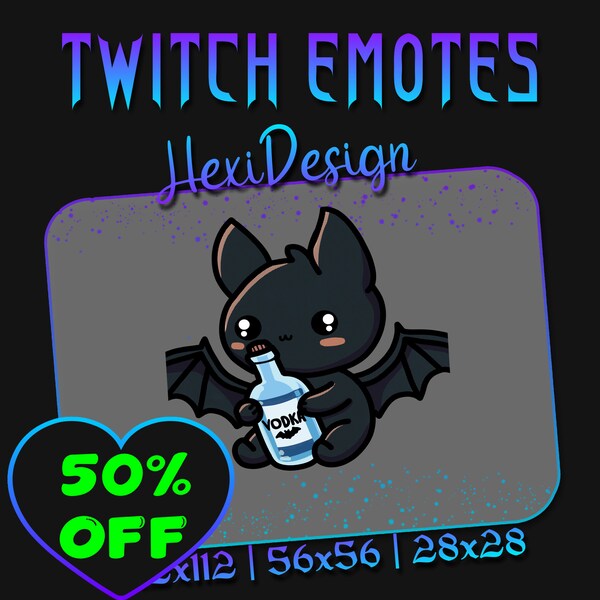 Twitch Emote Chibi Black Bat Holding Vodka Bottle Alcoholic Bat Funny