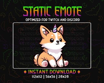 Emote de Twitch Corgi Chibi Unicornio arcoíris Cuerno Corgi pastel