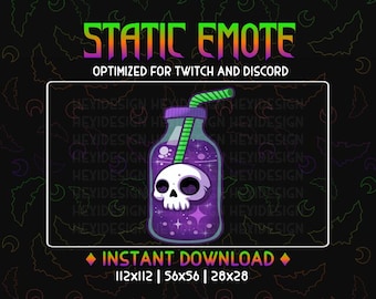 Emote de botella de calavera morada de refresco espeluznante para streamers de Twitch, YouTube y Discord