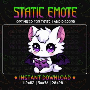 Twitch Emote White Bat Purple Accents Reading Witchy Cute