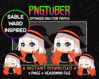 Traje de araña con sombrero de bruja PNGTuber para Twitch, YouTube y Discord (archivo digital)