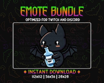 Emote de Twitch Chibi Murciélago negro sosteniendo una botella de vodka Murciélago alcohólico Divertido