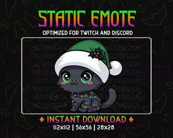 Emote de Twitch: Gatito navideño enredado en luces / Para streamers / Twitch, YouTube y Discord