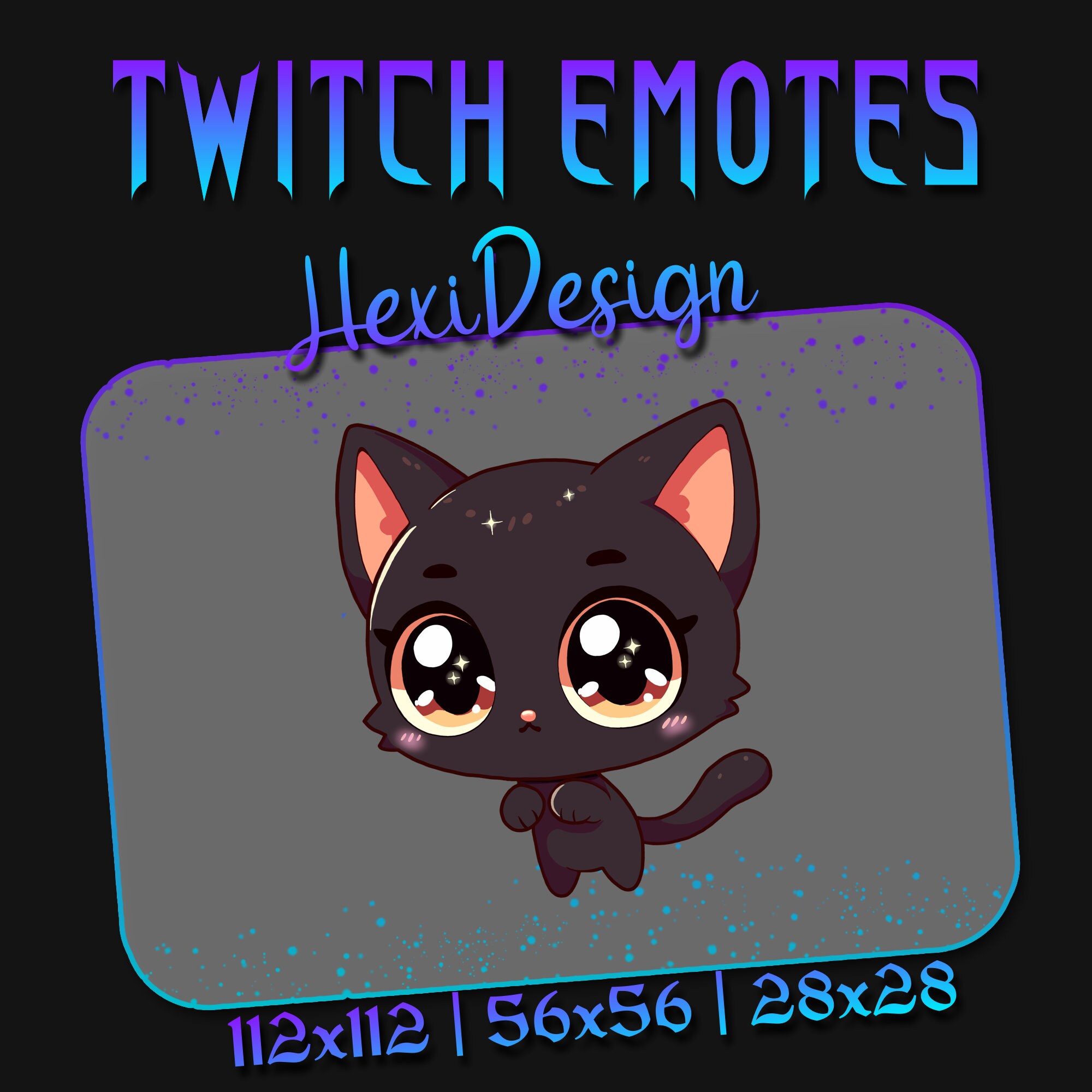 Twitch Emote Black Kitten Standing Sparkle Eyes Emoji - Etsy