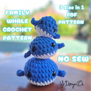 Family Whale 3in1 Amigurumi Pattern, Cute Whale Crochet Pattern, Amigurumi Crochet Whale, Crochet Pattern Bundle, No Sew Crochet