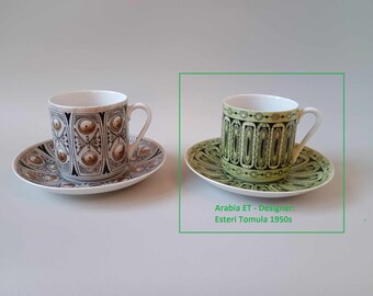 Vintage Arabia Mocha Cup & Saucer – Hand-painted Enamel, 1950s - Etsy