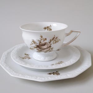 Rosenthal Maria Trio: Sepia Rose Porcelain Coffee Set, 1927 German Vintage