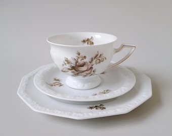 Rosenthal Maria Trio: Sepia Rose Porcelain Coffee Set, 1927 German Vintage