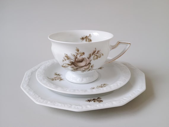 Rosenthal Maria Trio: Sepia Rose Porcelain Coffee Set, 1927 German