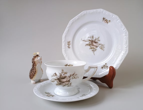 Rosenthal Maria Trio: Sepia Rose Porcelain Coffee Set, 1927 German