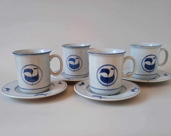 MING Gustavsberg - SET mit 4 großen Kaffeetassen & Untertassen - MING Gustavsberg Schweden - Designer Stig Lindberg - 1979-1981