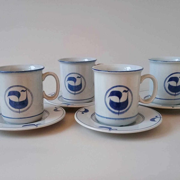 MING Gustavsberg - SET of 4 Tall Coffee Cups &  Saucers - MING Gustavsberg Sweden - Designer Stig Lindberg - 1979-1981