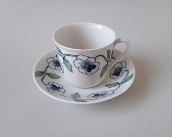 Rörstrand Sylvia Kaffekopp med Fat - Blomsterdesign