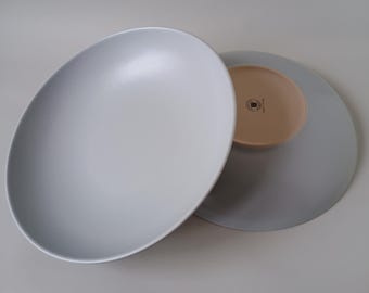 Set of 2 Large Pasta Plates/Bowls/Deep Plates - Light Gray color color-Höganäs Collection Sweden-M Hellgren/Ö Johansson 1990-2009