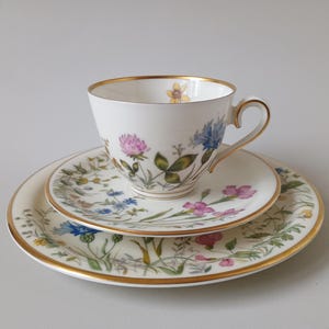 Vintage Krautheim Selb Bavaria Trio Set: Wildflower Porcelain Cup, Saucer & Plate