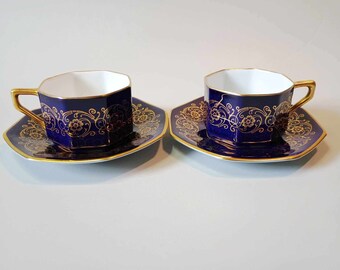 ROSENTHAL SET of 2 Mocha/Espresso Cups and Saucers - Echt Kobalt 22k Gold - ROSENTHAL Selb-Bavaria - Ph. Rosenthal & Co 1930s