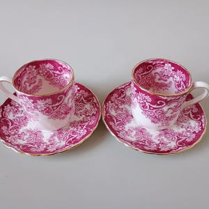 Royal Tuscan Fine Bone China Coffee Cup & Saucer Set: Raspberry Floral, Gilt Rim