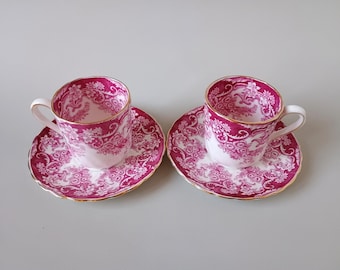 Royal Tuscan Fine Bone China Coffee Cup & Saucer Set: Raspberry Floral, Gilt Rim