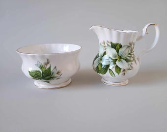 Royal Albert Trillium Set Sugar Bowl and Creamer - Vintage Bone China England 1970s
