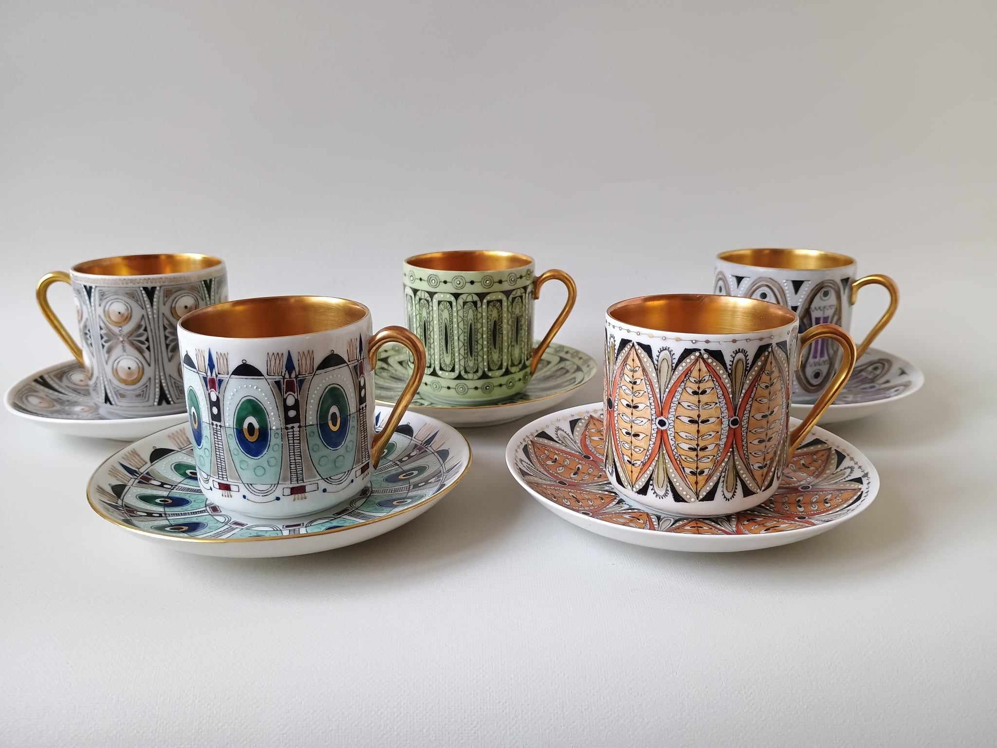 ARABIA Mocha Cup & Saucer - Hand-painted Enamel/gold - Arabia EIRA 