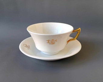 GUSTAVSBERG Ben Porslin - Tea Cup & Saucer - Hand Painted with Gold Monogram - Gustavsberg Sweden In production 1941-1951