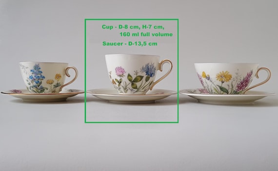 K&A Krautheim Selb Bavaria Trio Set, Wildflower Decor, 1950s