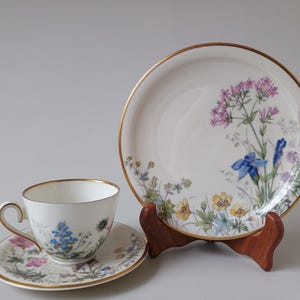 Trio Set - Cup/Saucer and Plate - Decor Scene M -K&A Krautheim Selb Bavaria Wiesengrund und Bergeshöh&#39;n-Krautheim Selb Bavaria Germany 1950s