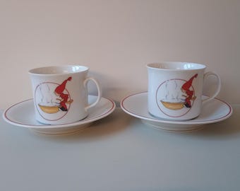 Rörstrand Tomtejul - Set of 2 Cups and Saucers - Decor Aina Stenberg  - Rörstrand Sweden 1970s