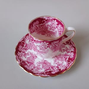 Royal Tuscan Coffee Cup & Saucer: Fine Bone China, Floral Scroll, Gilt Rim