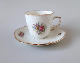 Rosenthal Sanssouci Cup & Saucer - Ivory Floral Porcelain - Germany Rosenthal Marks 1960s